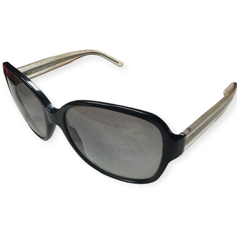 Burberry B 4108 Clear Black Oversized Sunglasses Oval Gray Lenses w/ Case VTG